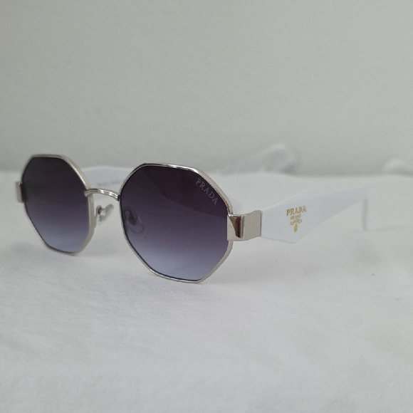 Prada Accessories - Prada Hexagonal White and Silver Sunglasses